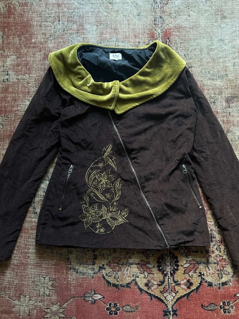 Vintage Y2K Brown Corduroy and Green Velvet Jacket